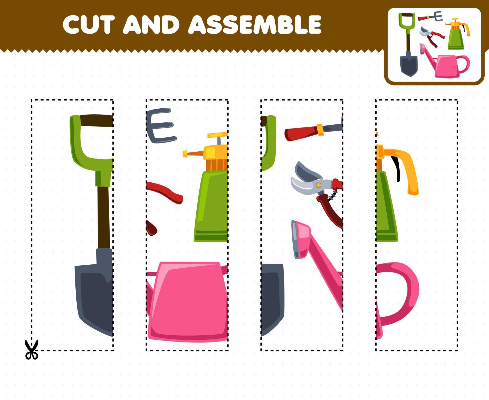 Education game for children cutting practice and assemble puzzle with