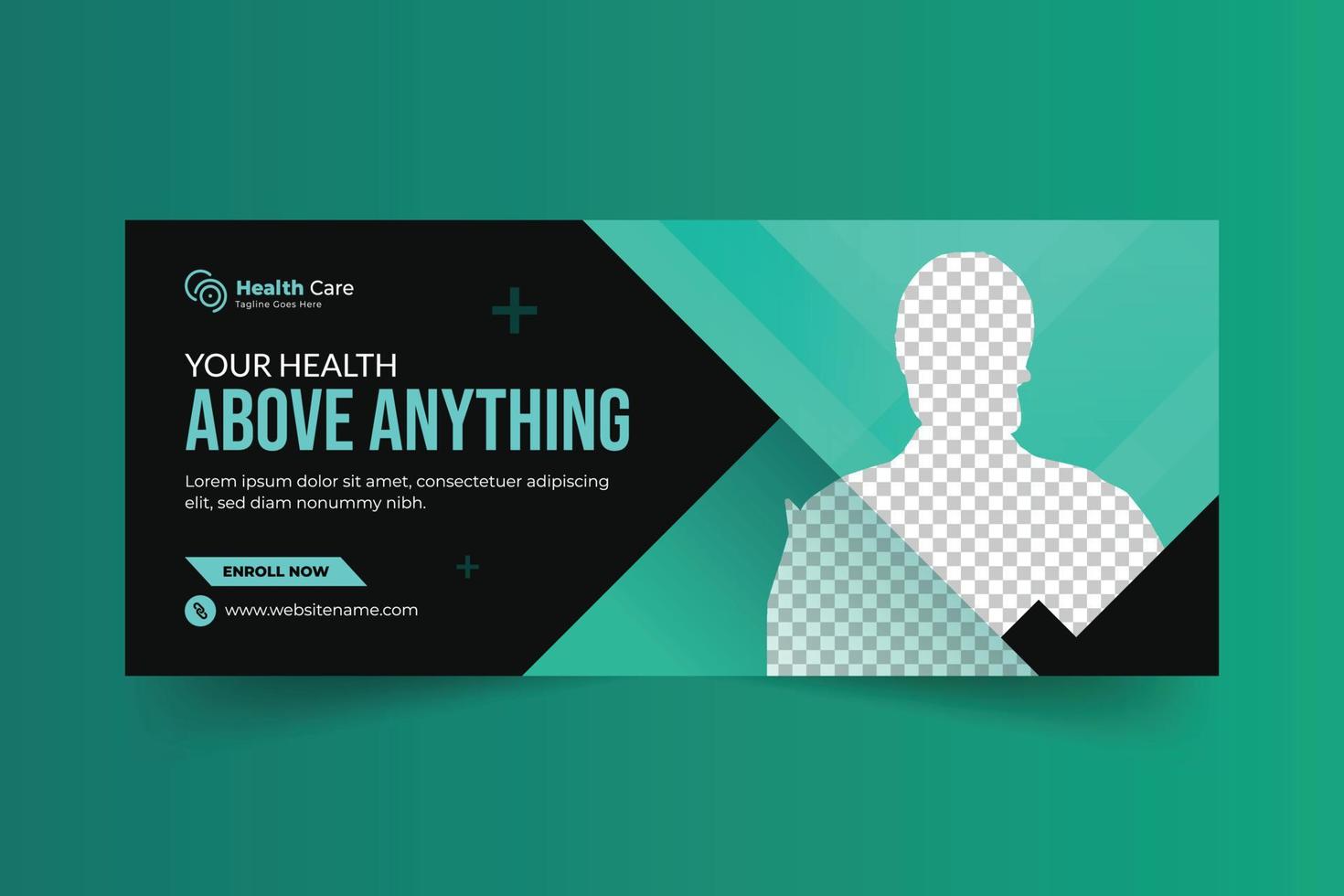 Healthcare web banner design and social media cover template vector