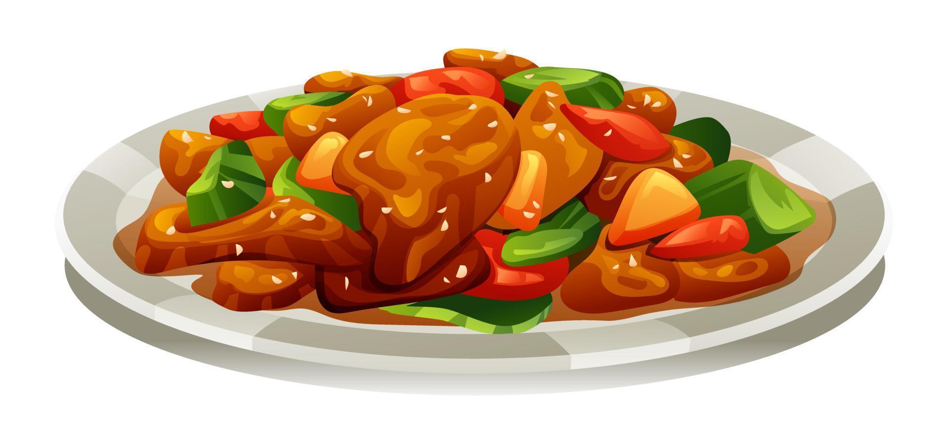 Sweet and sour pork. Chinese food vector illustration