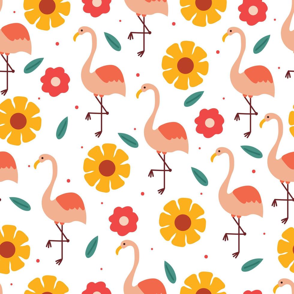 seamless pattern cute flamingo with flower. cute animal wallpaper for