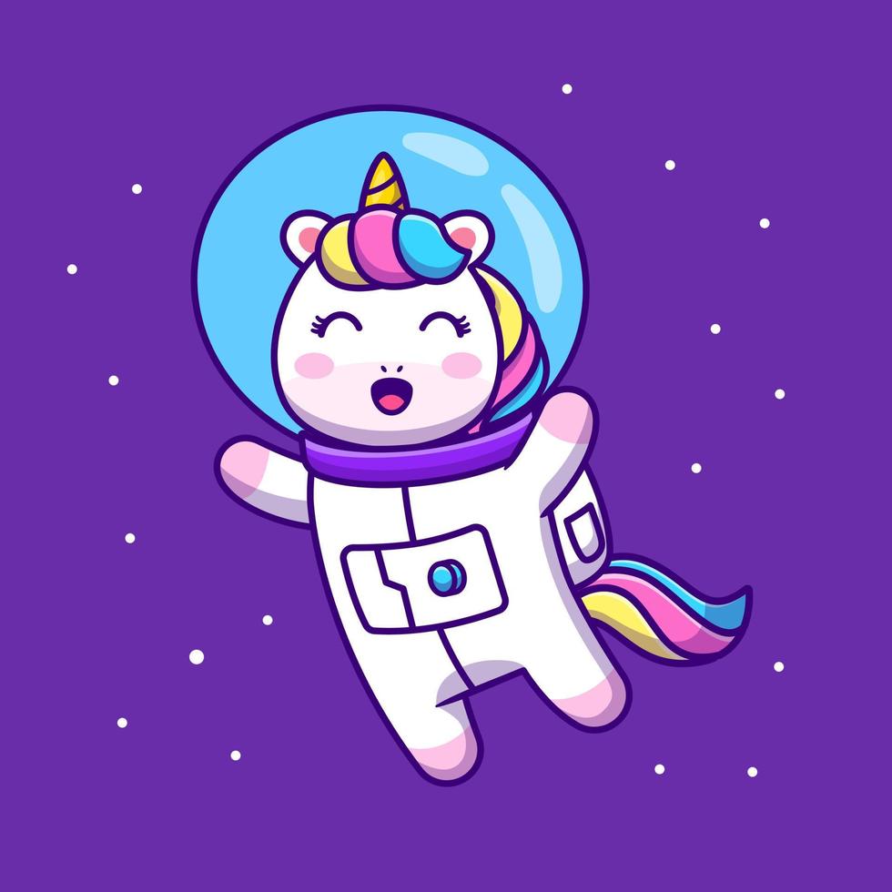 linda unicornio astronauta flotante en espacio dibujos animados vector icono ilustración. animal Ciencias icono concepto aislado prima vector. plano dibujos animados estilo