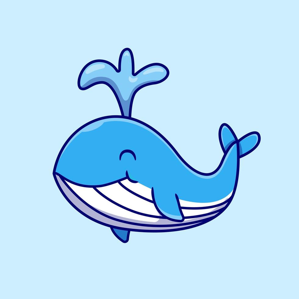 Cute Blue Whale Cartoon Vector Icon Illustration. Animal Wildlife Icon Concept Isolated Premium Vector. Flat Cartoon Style