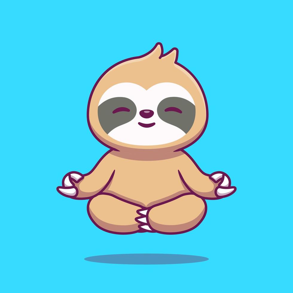 Cute Sloth Yoga Cartoon Vector Icon Illustration. Animal Healthy Icon Concept Isolated Premium Vector. Flat Cartoon Style