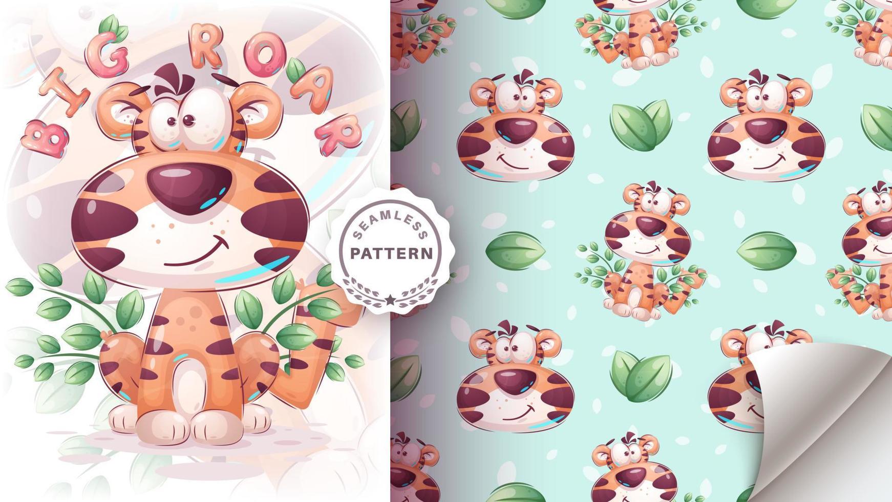 Seamless pattern cartoon character adorable tiger, pretty animal idea for print t-shirt, poster and kids envelope, postcard. Cute hand drawn style tiger vector