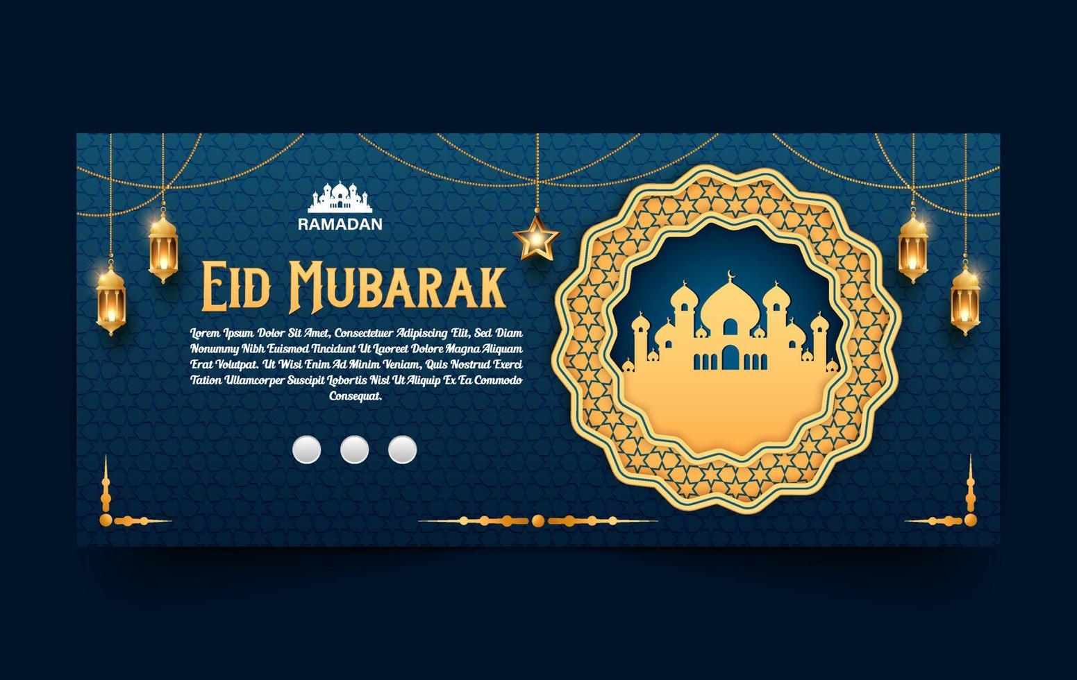 Eid Mubarak Islamic festival Banner Design template. Arabic horizontal vector Banner template design.