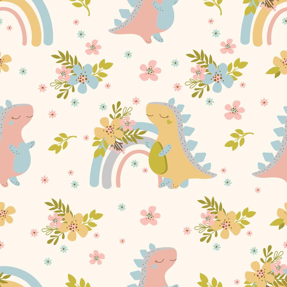 DINO DREAMS Hand Drawn Seamless Pattern Vector Illustration