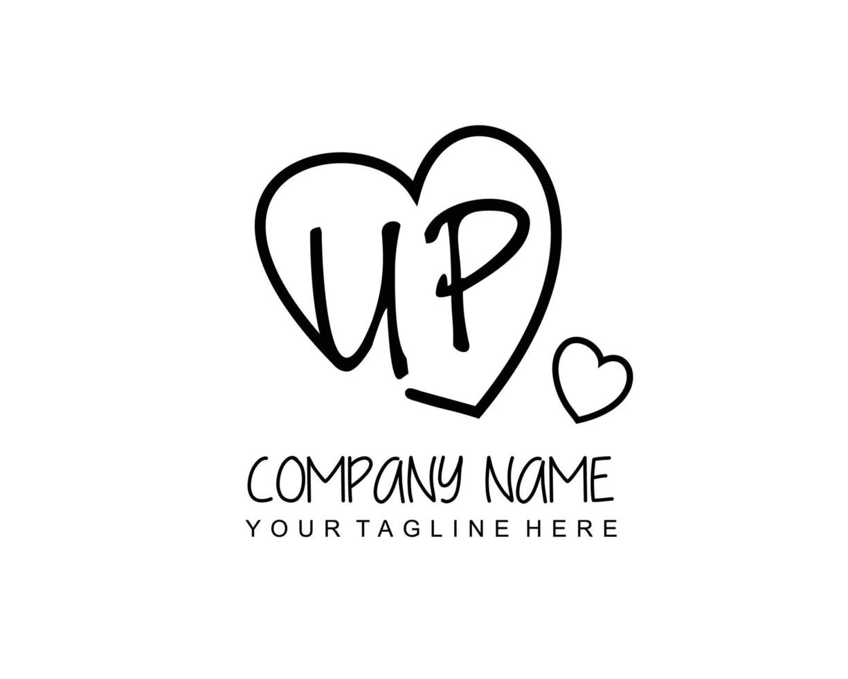 Initial UP with heart love logo template vector
