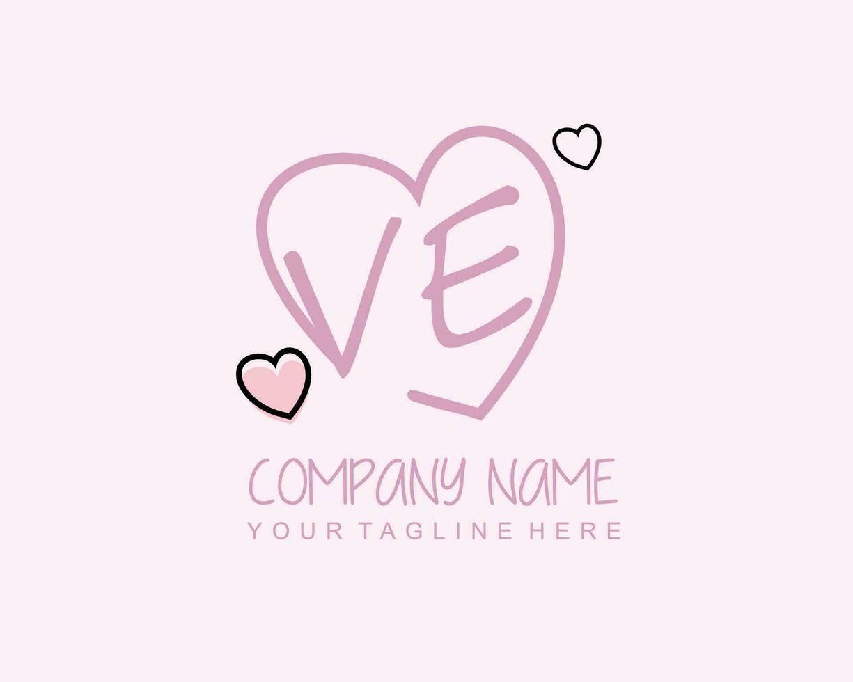 Initial VE with heart love logo template vector