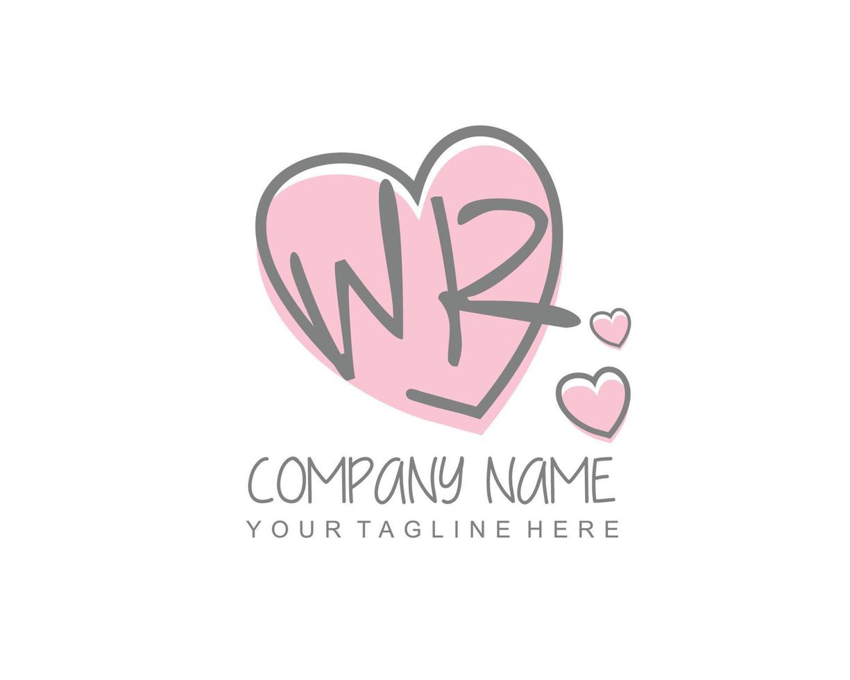 Initial WR with heart love logo template vector