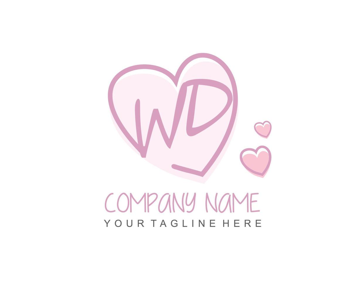 inicial wd con corazón amor logo modelo vector