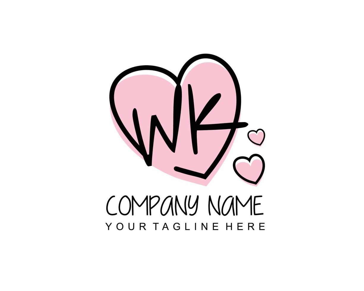 Initial WK with heart love logo template vector