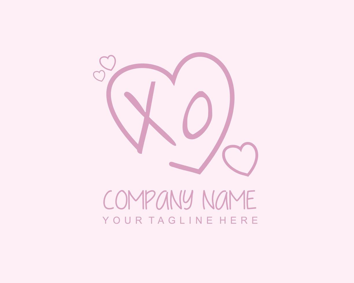 Initial XO with heart love logo template vector