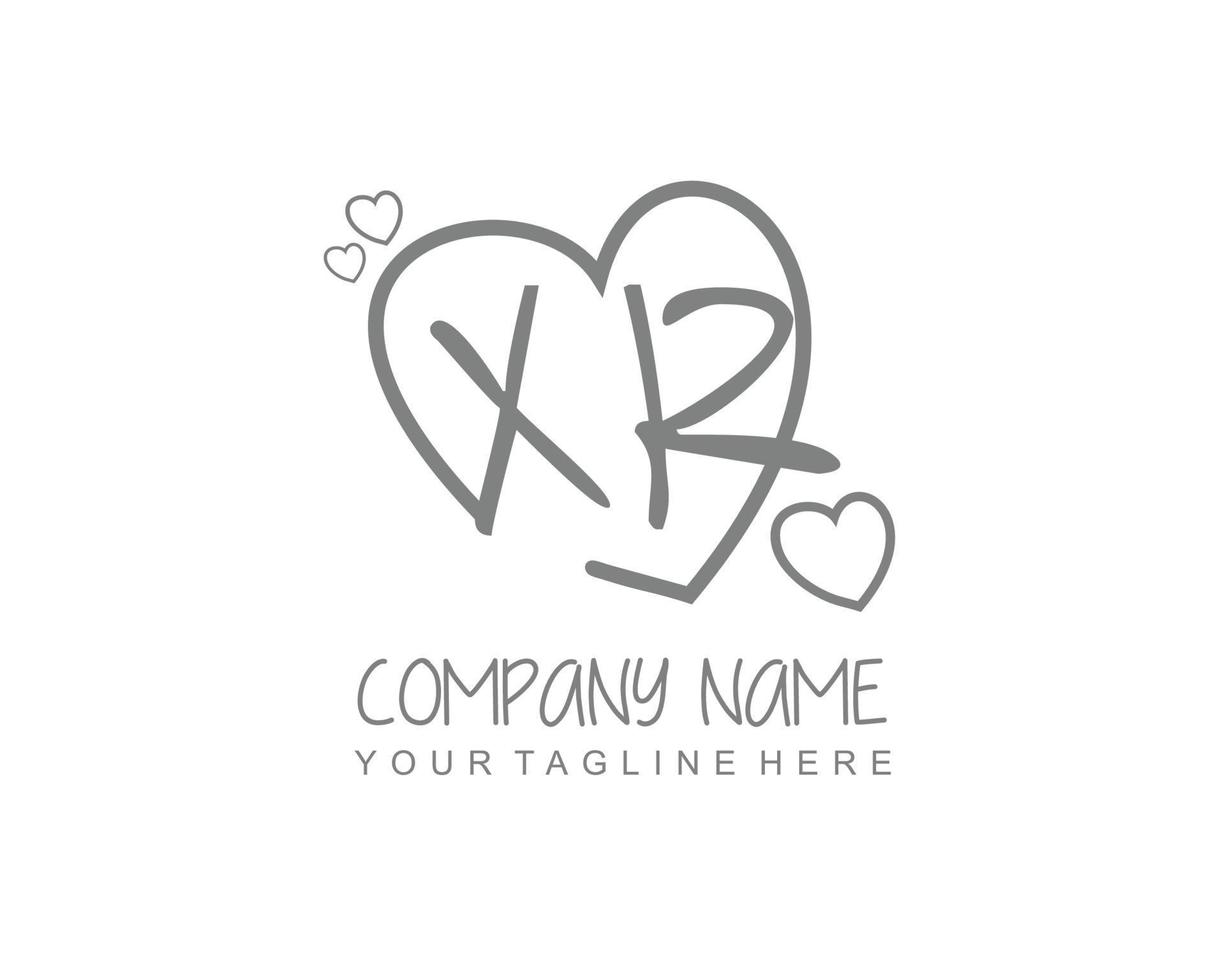 Initial XR with heart love logo template vector