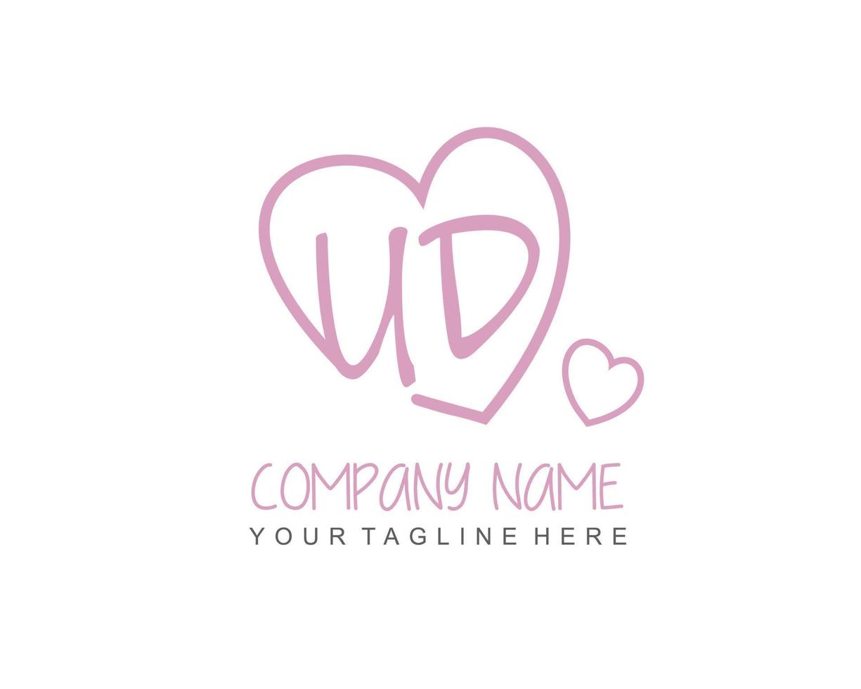 Initial UD with heart love logo template vector