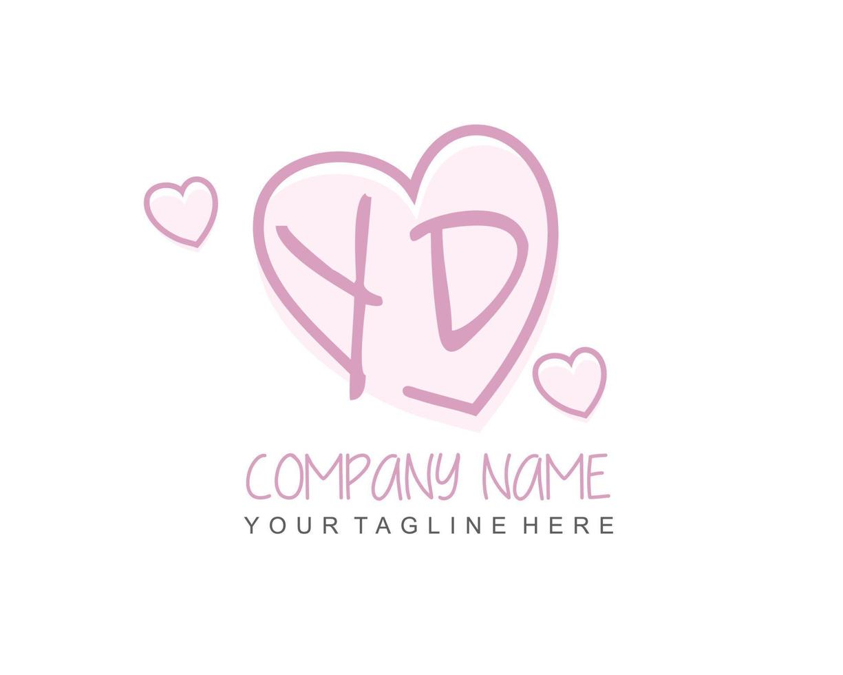 Initial YD with heart love logo template vector