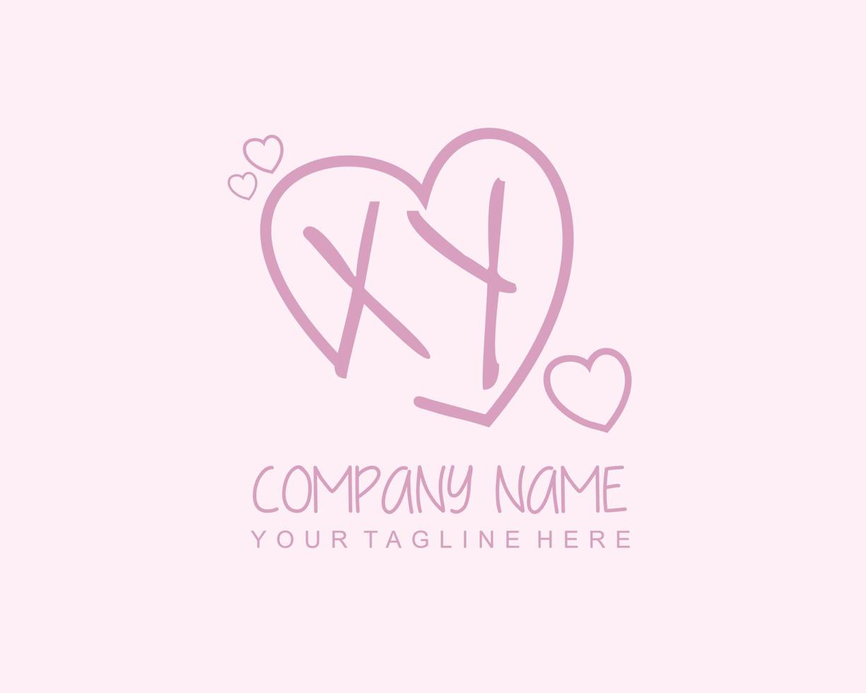 Initial XY with heart love logo template vector