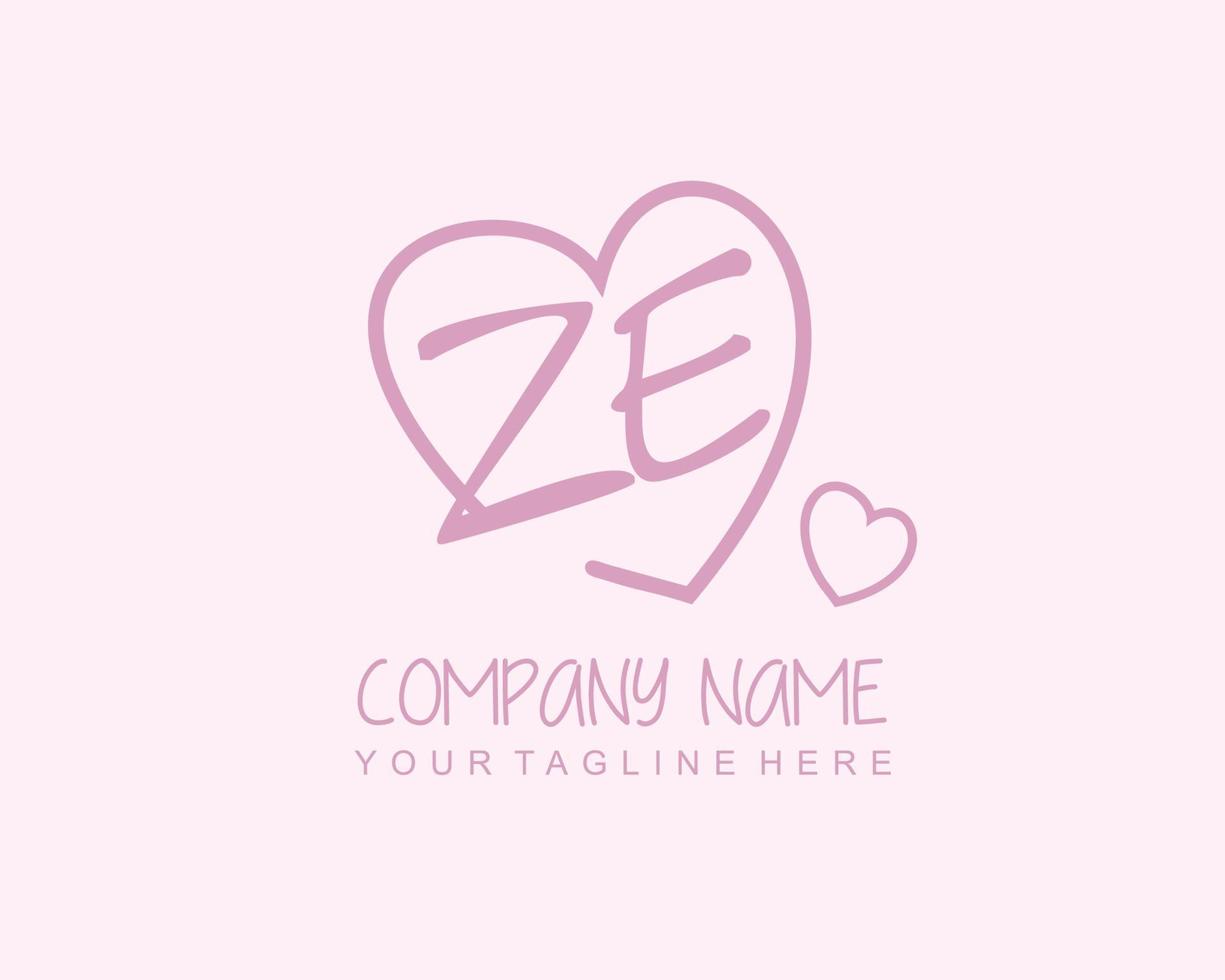 Initial ZE with heart love logo template vector
