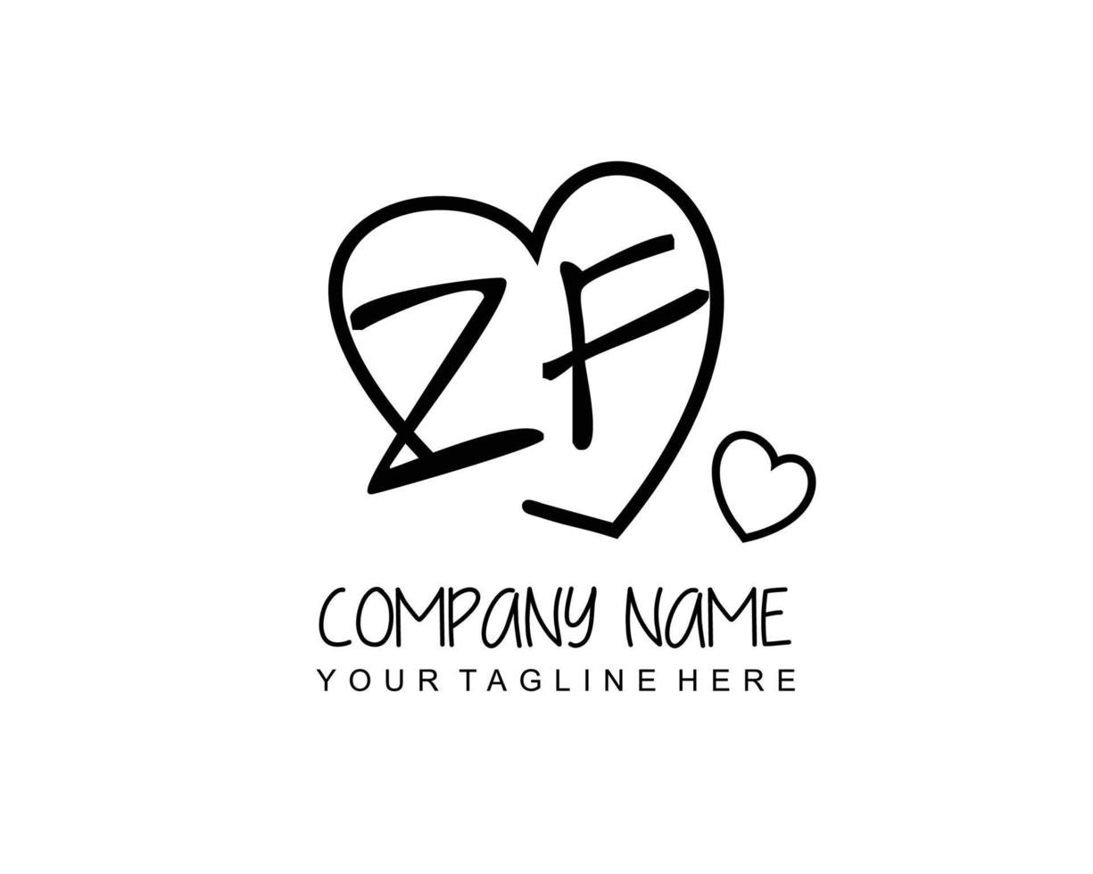 Initial ZF with heart love logo template vector