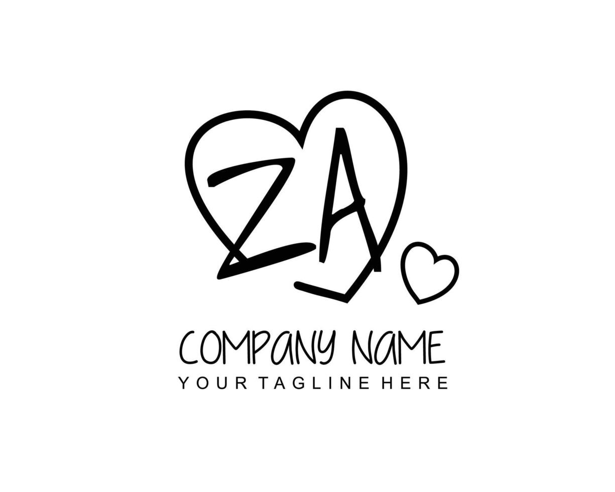 Initial ZA with heart love logo template vector