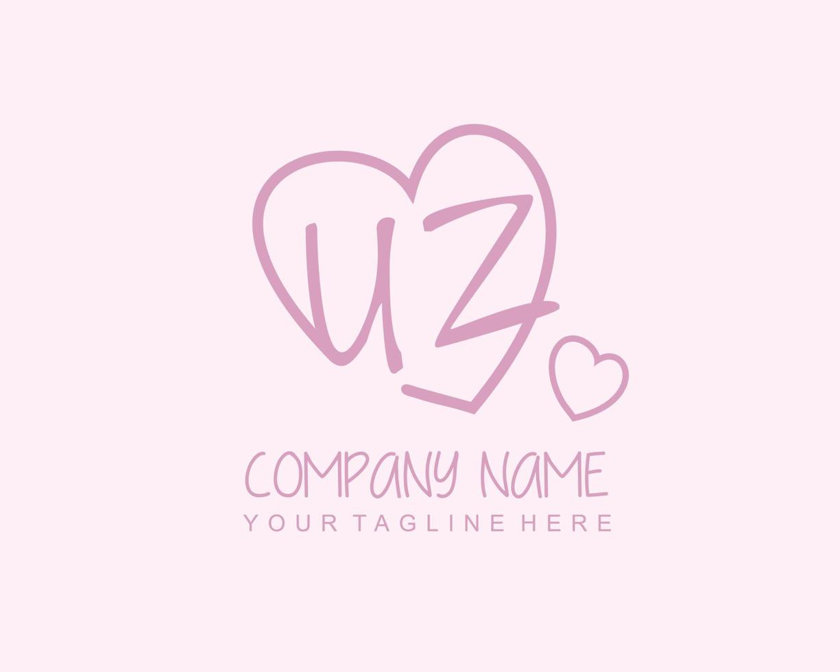 Initial UZ with heart love logo template vector