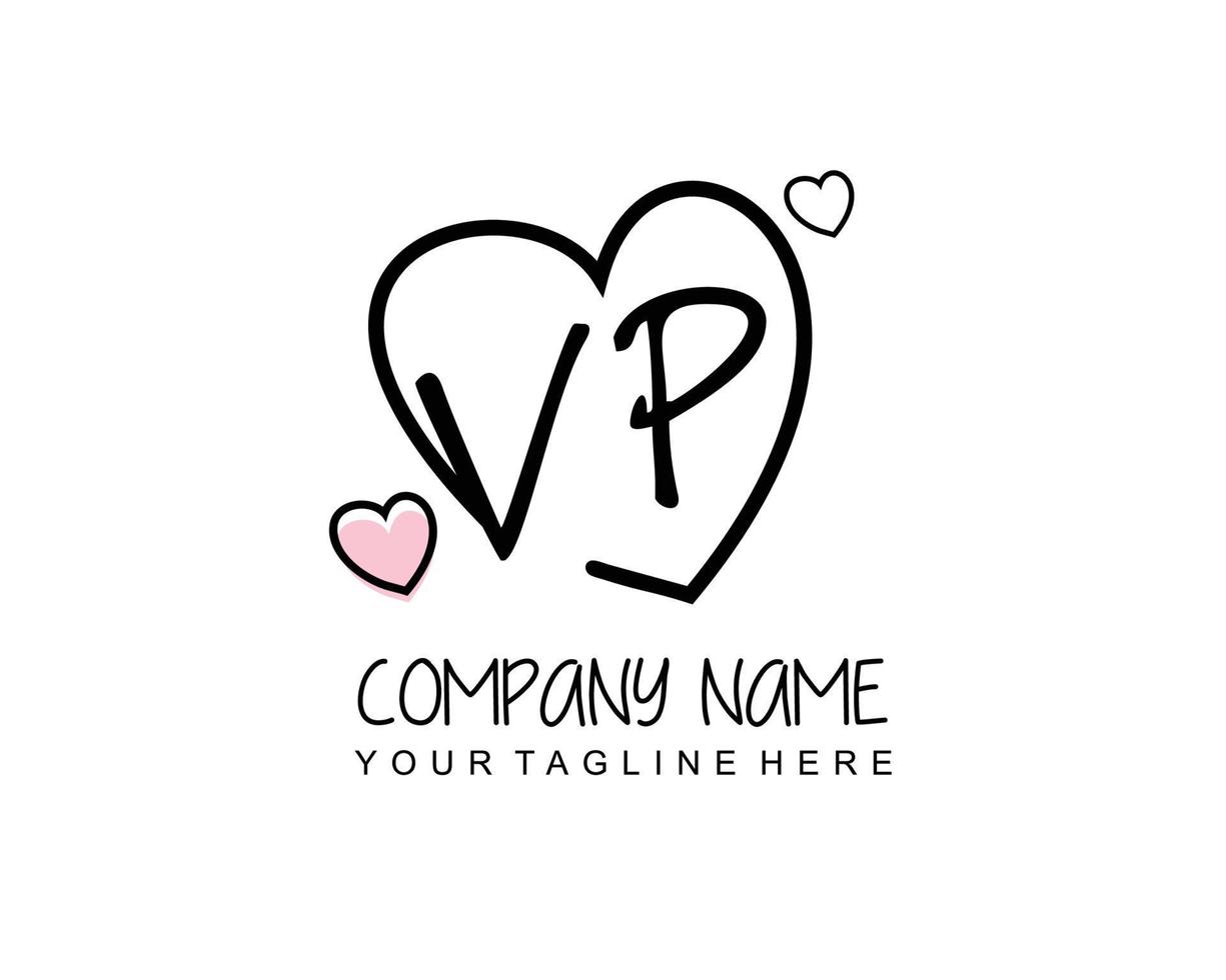 Initial VP with heart love logo template vector