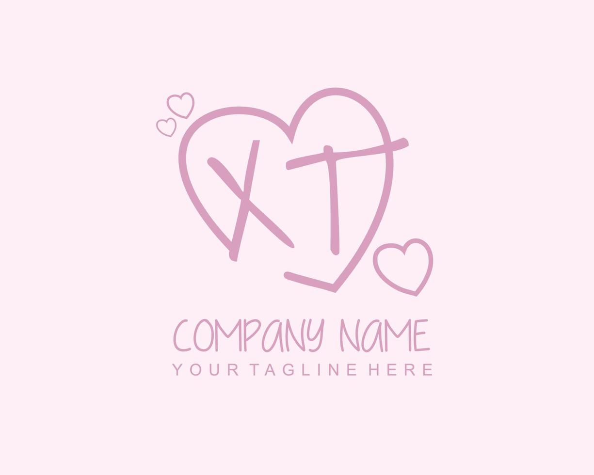Initial XT with heart love logo template vector