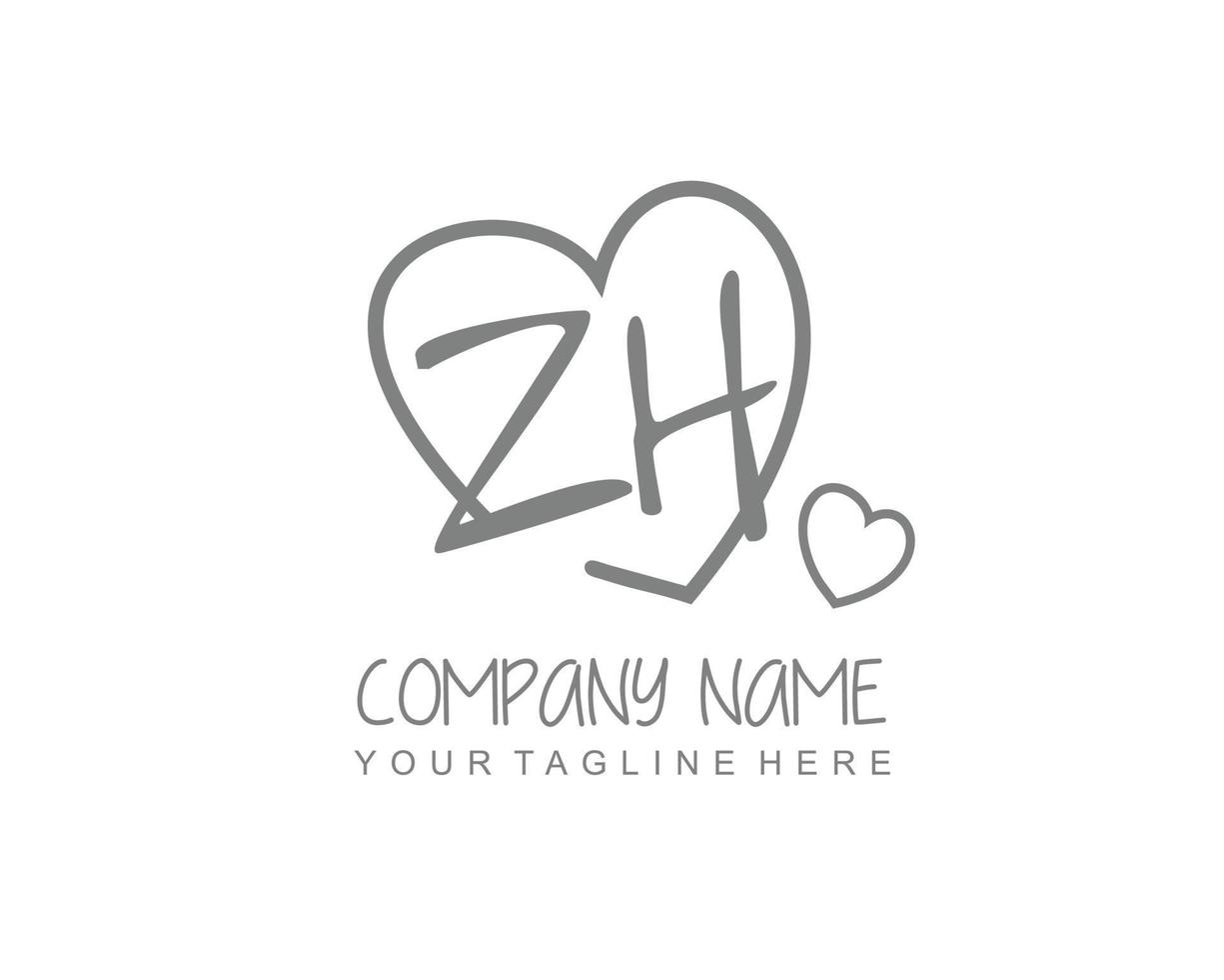 Initial ZH with heart love logo template vector