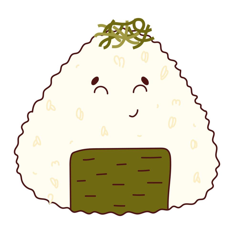 Traditional Japanese food. Asian cute onigiri with funny face. Vector illistration