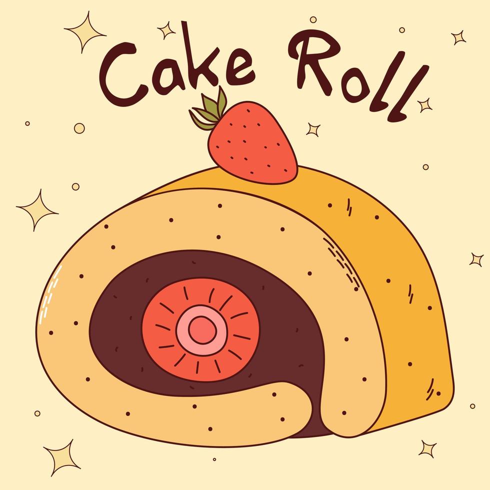 comida tradicional japonesa. rollo de pastel asiático con fresa. ilustración vectorial vector