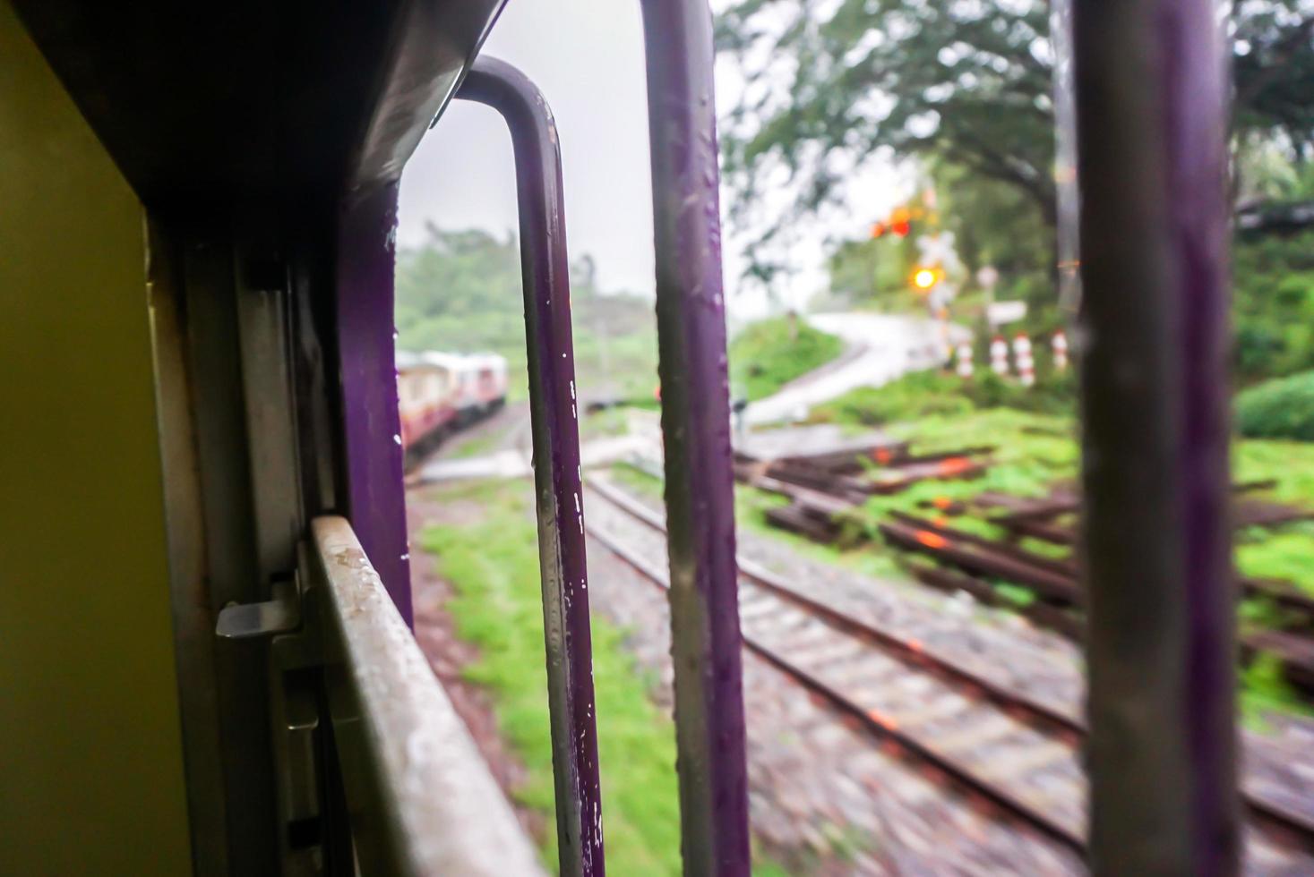 Outside the train when looking from inside can see the route between Bangkok to Chiang Mai. photo