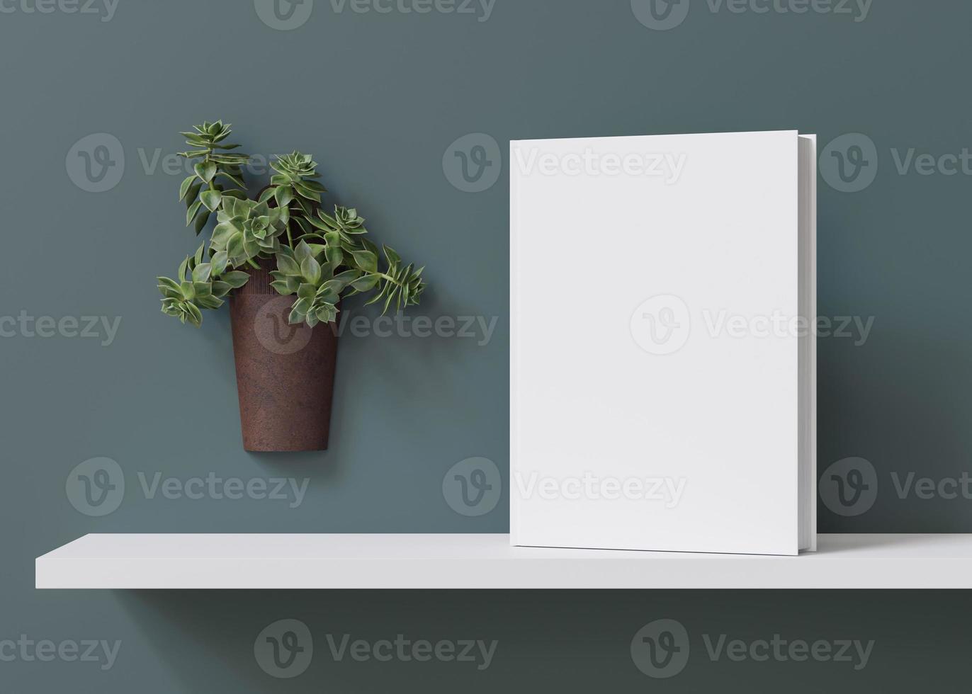 White book cover mock up. Blank template for your design. Front view, close-up. Book, catalogue cover presentation. 3D rendering. photo