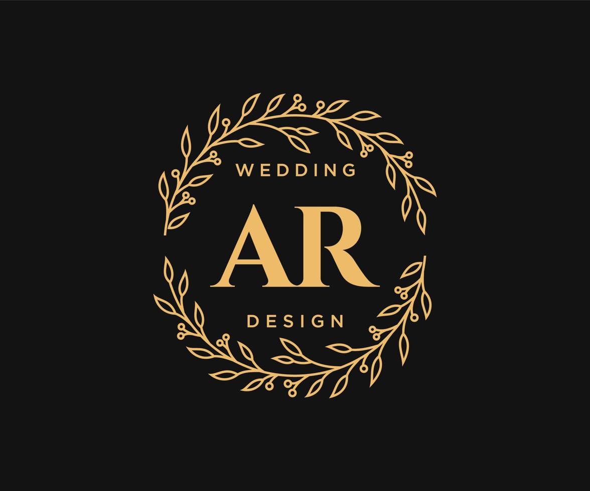 colección de logotipos de monograma de boda con letras iniciales ar, plantillas florales y minimalistas modernas dibujadas a mano para tarjetas de invitación, guardar la fecha, identidad elegante para restaurante, boutique, café en vector