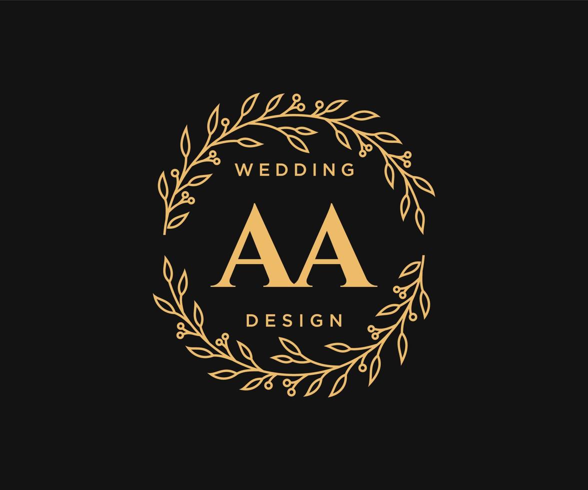 colección de logotipos de monograma de boda con letras iniciales aa, plantillas florales y minimalistas modernas dibujadas a mano para tarjetas de invitación, guardar la fecha, identidad elegante para restaurante, boutique, café en vector