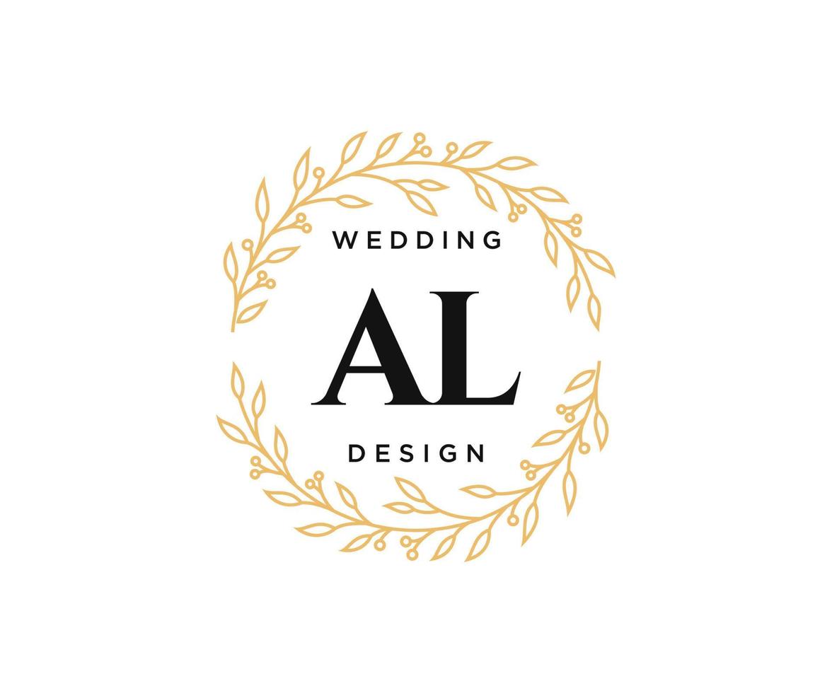 Colección de logotipos de monograma de boda con letras iniciales al, plantillas florales y minimalistas modernas dibujadas a mano para tarjetas de invitación, guardar la fecha, identidad elegante para restaurante, boutique, café en vector