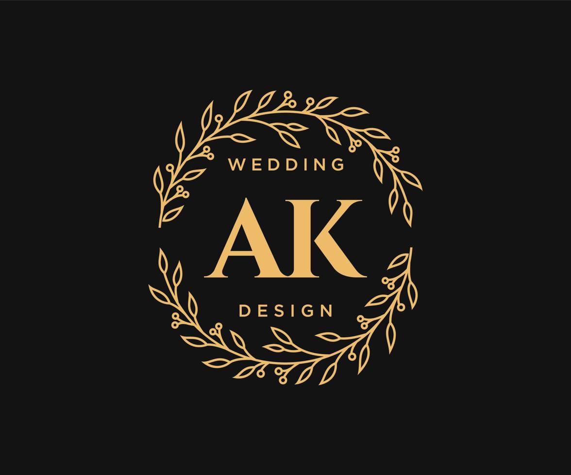 colección de logotipos de monograma de boda con letras iniciales ak, plantillas florales y minimalistas modernas dibujadas a mano para tarjetas de invitación, guardar la fecha, identidad elegante para restaurante, boutique, café en vector