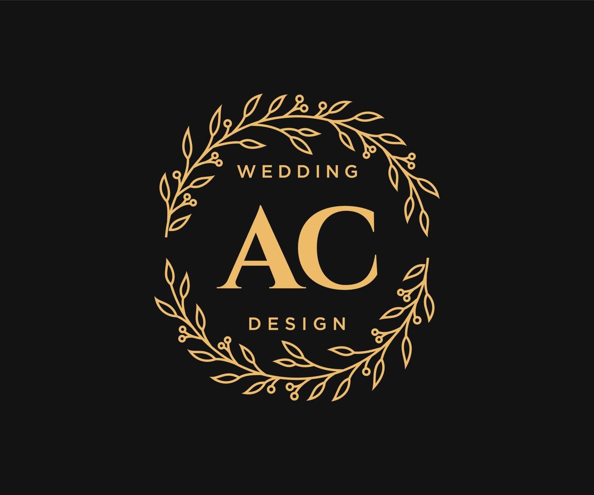 colección de logotipos de monograma de boda con letras iniciales ac, plantillas florales y minimalistas modernas dibujadas a mano para tarjetas de invitación, guardar la fecha, identidad elegante para restaurante, boutique, café en vector