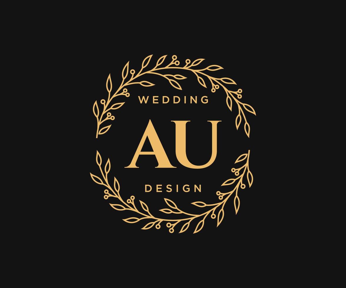 AU Initials letter Wedding monogram logos collection, hand drawn modern minimalistic and floral templates for Invitation cards, Save the Date, elegant identity for restaurant, boutique, cafe in vector
