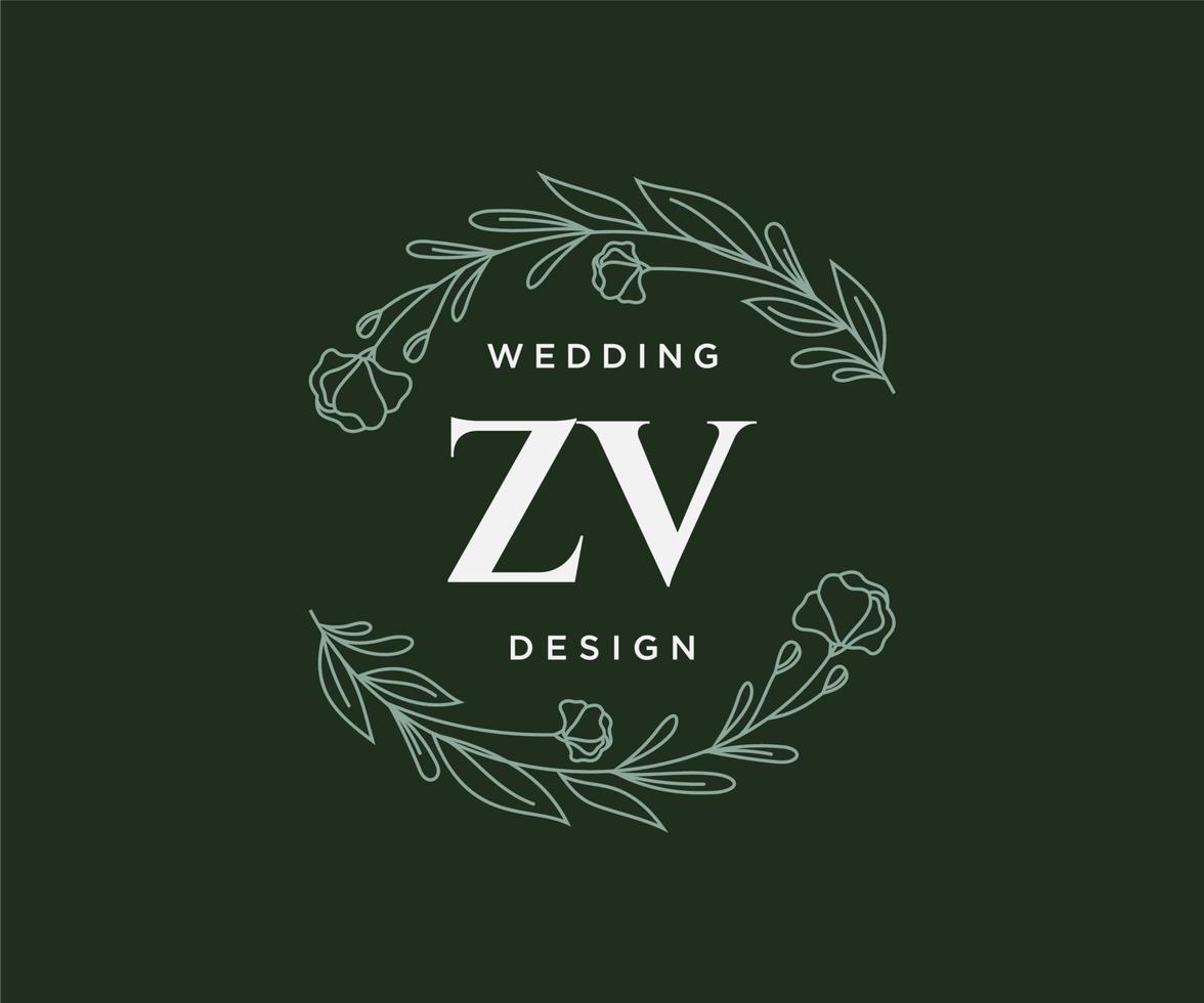 ZV Initials letter Wedding monogram logos collection, hand drawn modern minimalistic and floral templates for Invitation cards, Save the Date, elegant identity for restaurant, boutique, cafe in vector