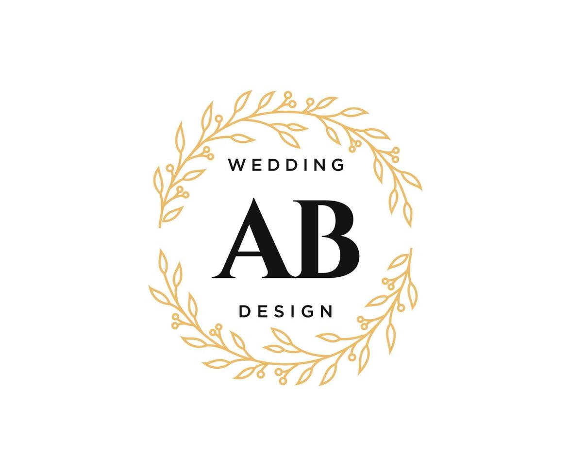 AB Initials letter Wedding monogram logos collection, hand drawn modern minimalistic and floral templates for Invitation cards, Save the Date, elegant identity for restaurant, boutique, cafe in vector