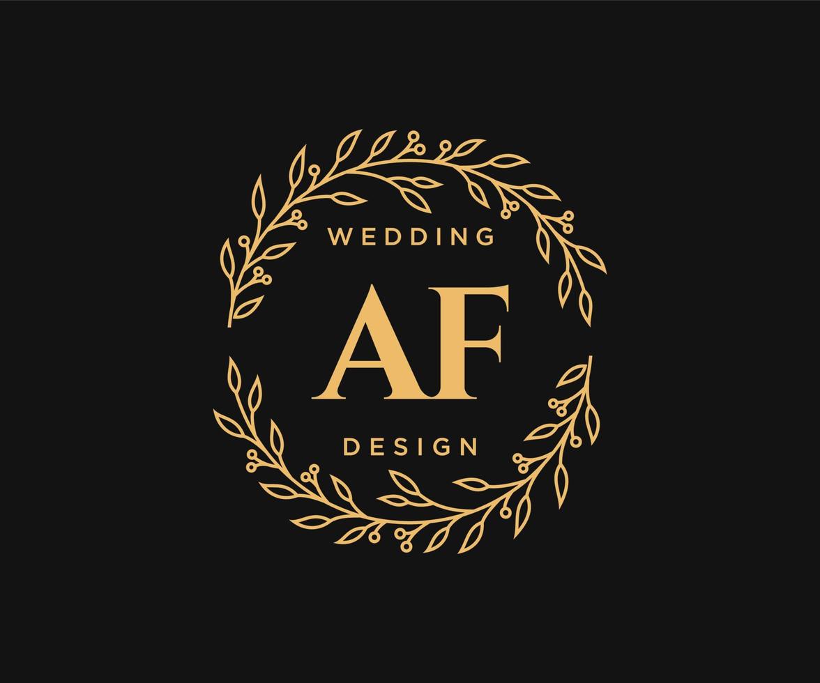 colección de logotipos de monograma de boda con letras iniciales af, plantillas florales y minimalistas modernas dibujadas a mano para tarjetas de invitación, guardar la fecha, identidad elegante para restaurante, boutique, café en vector