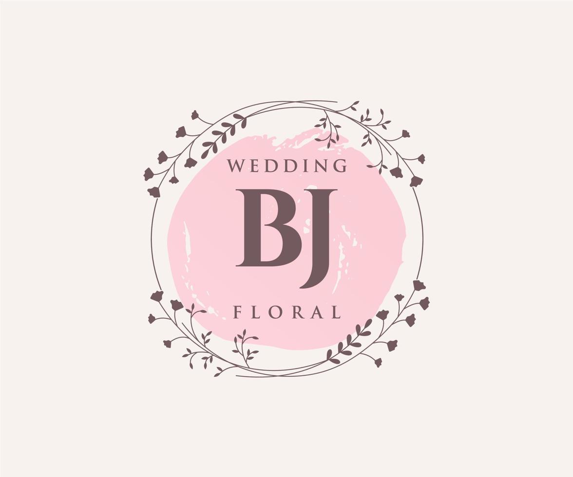 plantilla de logotipos de monograma de boda con letras iniciales bj, plantillas florales y minimalistas modernas dibujadas a mano para tarjetas de invitación, guardar la fecha, identidad elegante. vector