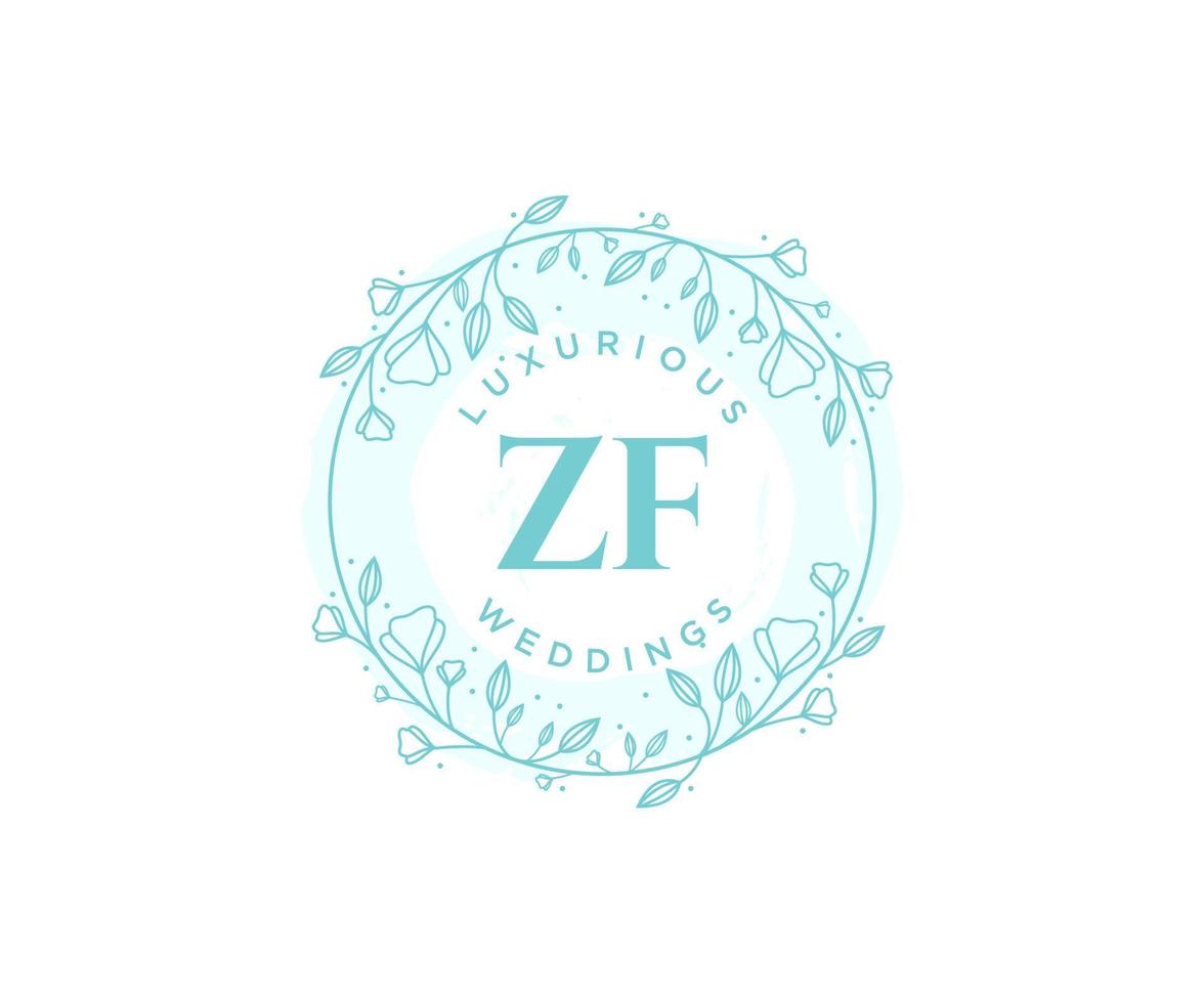 ZF Initials letter Wedding monogram logos template, hand drawn modern minimalistic and floral templates for Invitation cards, Save the Date, elegant identity. vector