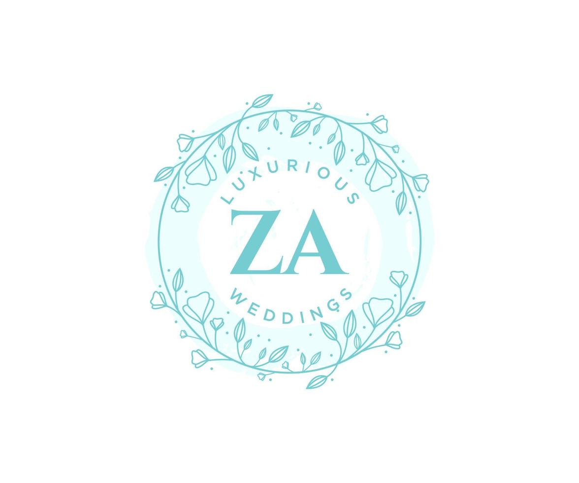 plantilla de logotipos de monograma de boda con letras iniciales za, plantillas florales y minimalistas modernas dibujadas a mano para tarjetas de invitación, guardar la fecha, identidad elegante. vector