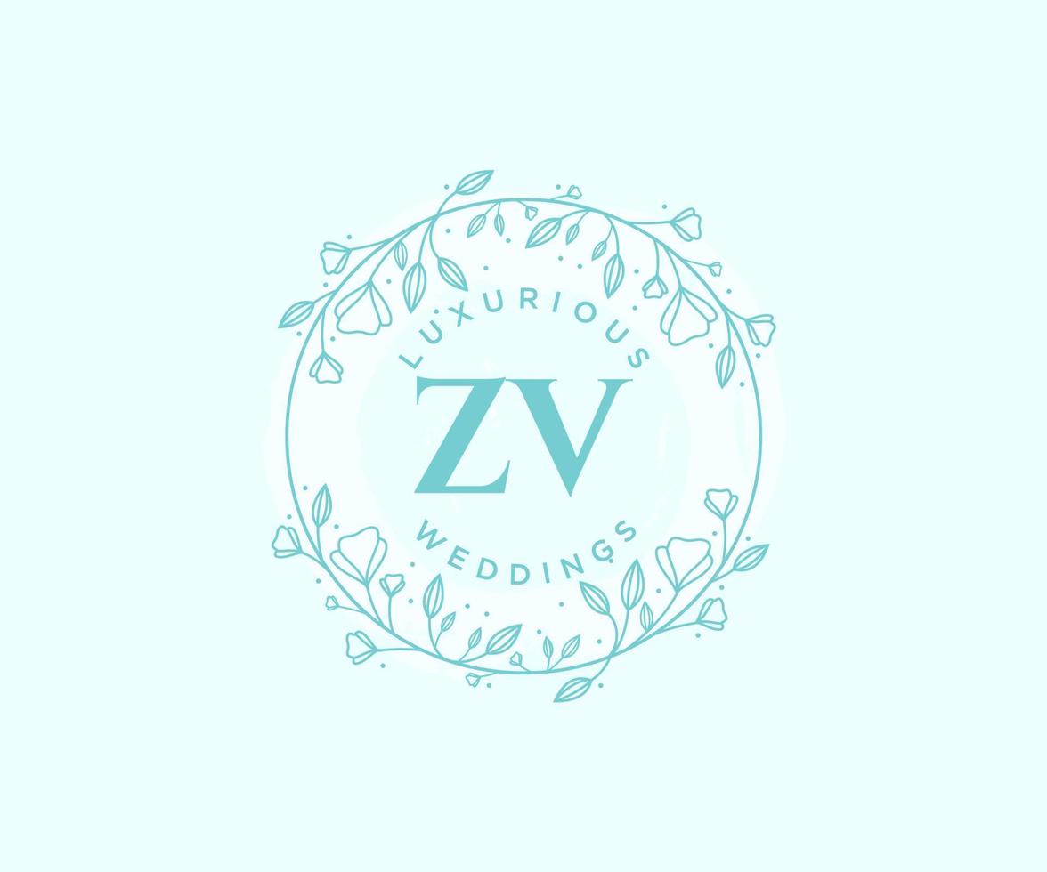 ZV Initials letter Wedding monogram logos template, hand drawn modern minimalistic and floral templates for Invitation cards, Save the Date, elegant identity. vector