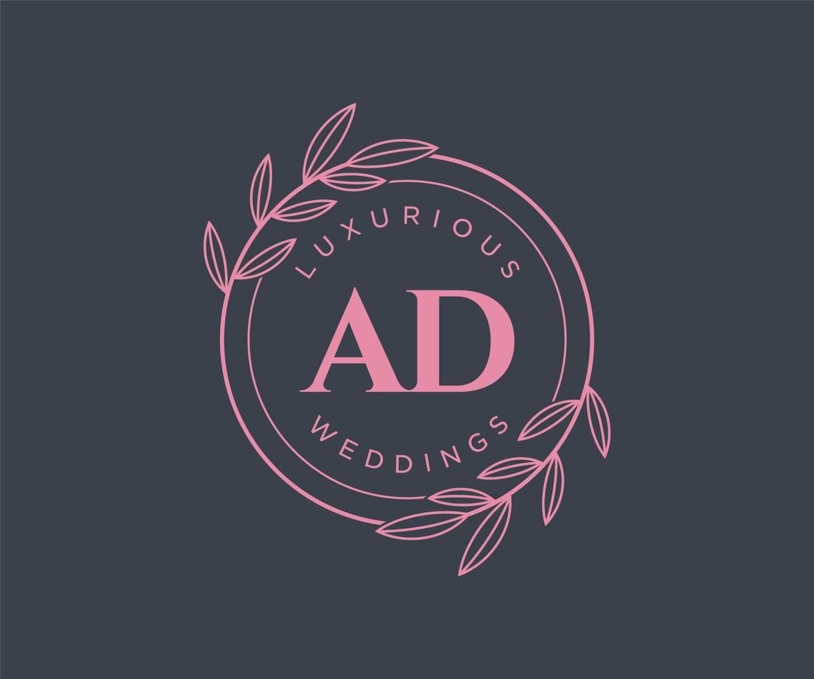 plantilla de logotipos de monograma de boda con letras iniciales de anuncios, plantillas florales y minimalistas modernas dibujadas a mano para tarjetas de invitación, guardar la fecha, identidad elegante. vector