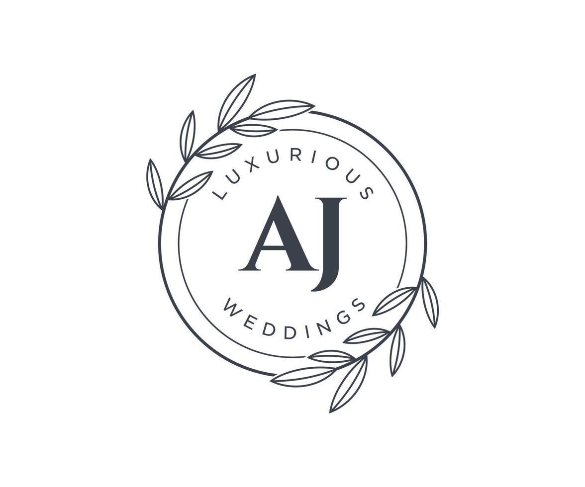 AJ Initials letter Wedding monogram logos template, hand drawn modern minimalistic and floral templates for Invitation cards, Save the Date, elegant identity. vector