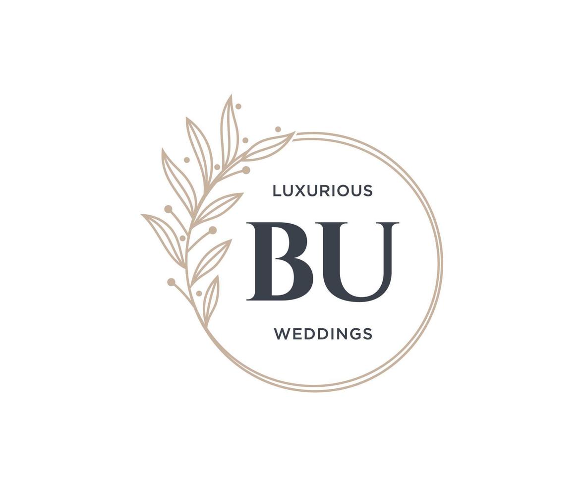 BU Initials letter Wedding monogram logos template, hand drawn modern minimalistic and floral templates for Invitation cards, Save the Date, elegant identity. vector