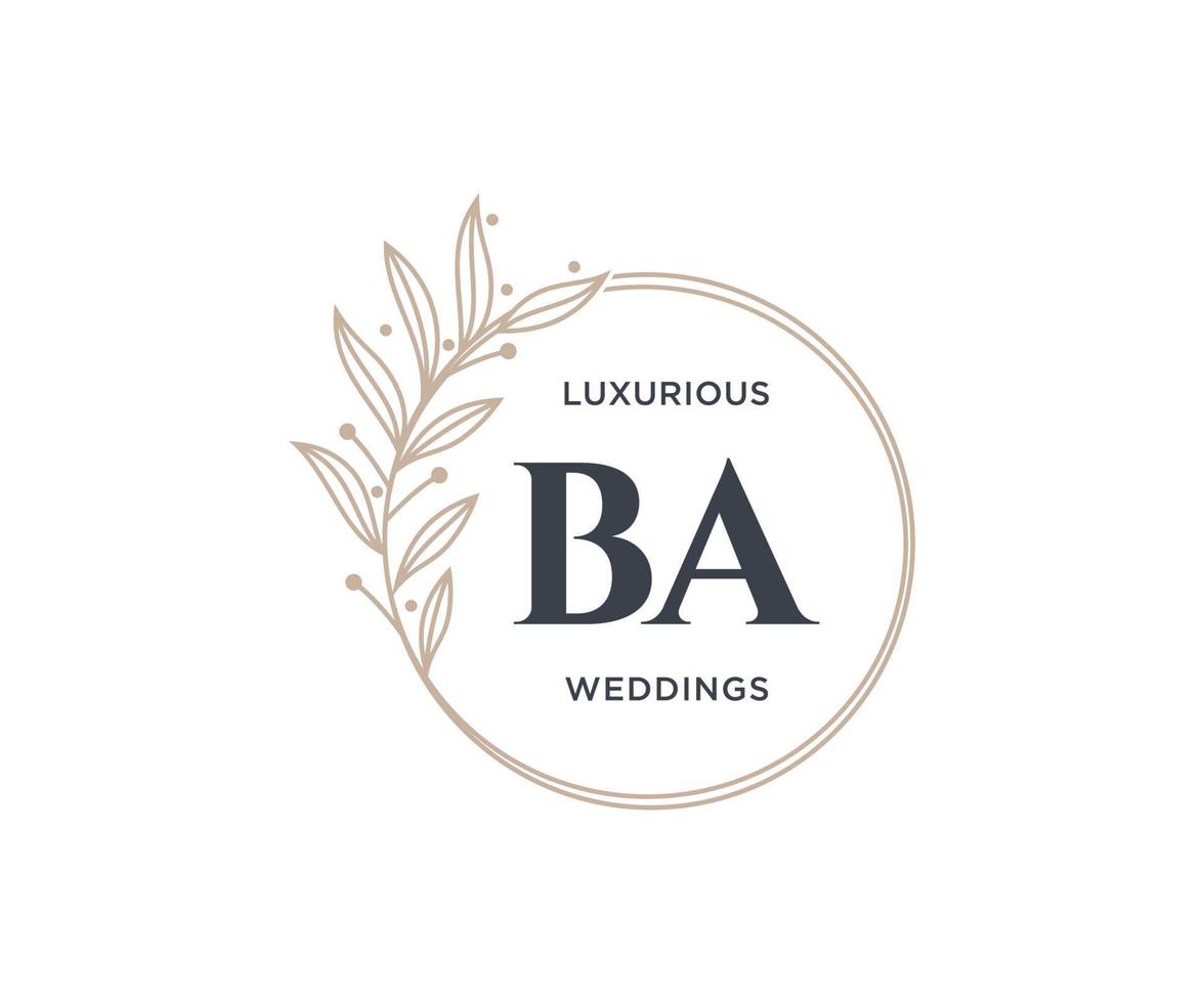 BA Initials letter Wedding monogram logos template, hand drawn modern minimalistic and floral templates for Invitation cards, Save the Date, elegant identity. vector
