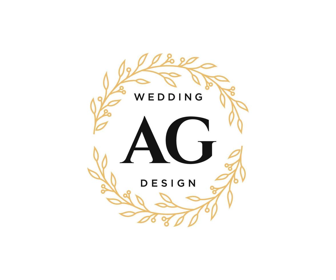 colección de logotipos de monogramas de boda con letras iniciales ag, plantillas florales y minimalistas modernas dibujadas a mano para tarjetas de invitación, guardar la fecha, identidad elegante para restaurante, boutique, café en vector