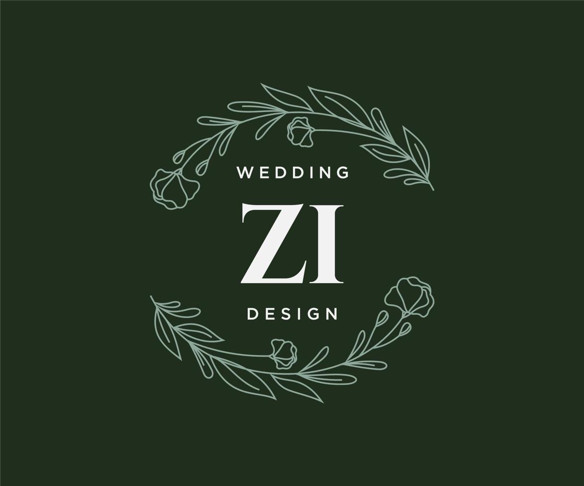 ZI Initials letter Wedding monogram logos collection, hand drawn modern minimalistic and floral templates for Invitation cards, Save the Date, elegant identity for restaurant, boutique, cafe in vector